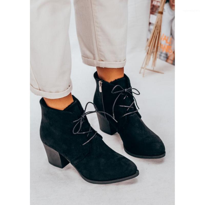 

Black Color PU Leather Suede Lace-Up Detail New Season Winter Autmn 2021 Fashion Stylish Comfortable Female Women Lady Boots1