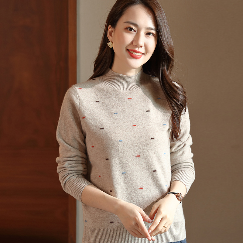 

2021 New Women Sweater 100% Pure Wool Knitting Pullovers Winter Hot Sale Thick Warm Jumpers Female Woolen Clothes Navs, Camel