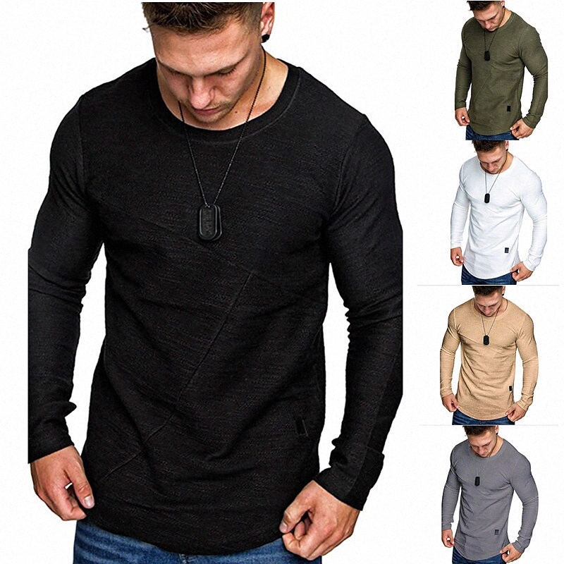 T-shirt pour hommes NON-IMPRESSION DE COULEUR SOLITIQUE DE COLLEUR ROULLE COUPE CASIEN À LA manche À manches longues Casual Casual Slim Fit confo