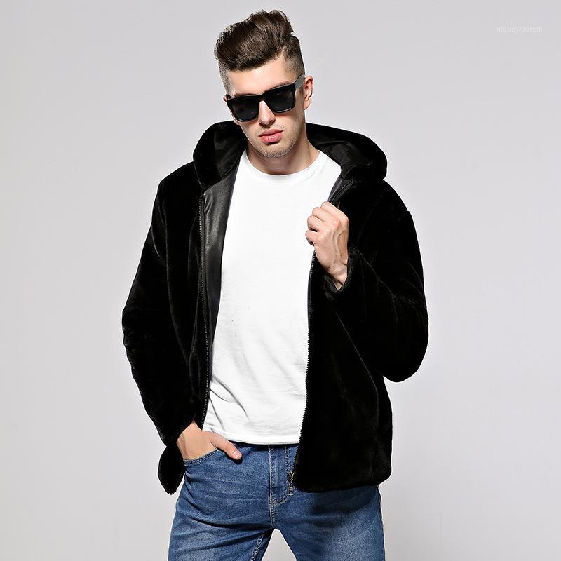 

New men' fur-like men' jacket autumn-winter Korean version of cap fur thickened large-size1, Black
