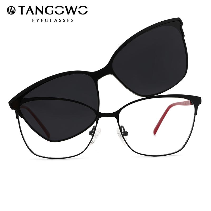 

TANGOWO Magnetic Clip on Sunglasses Man Woman Metal Optical Glasses Frame UV400 Fashion Retro Myopia Prescription Glasses 2021