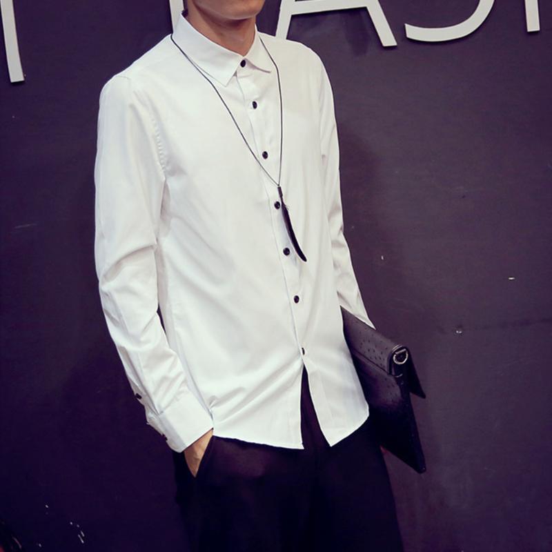 

Casual Solid Gift Top Buttons Slim Men Shirt Cotton Fashion Spring White Long Sleeve Business Daily