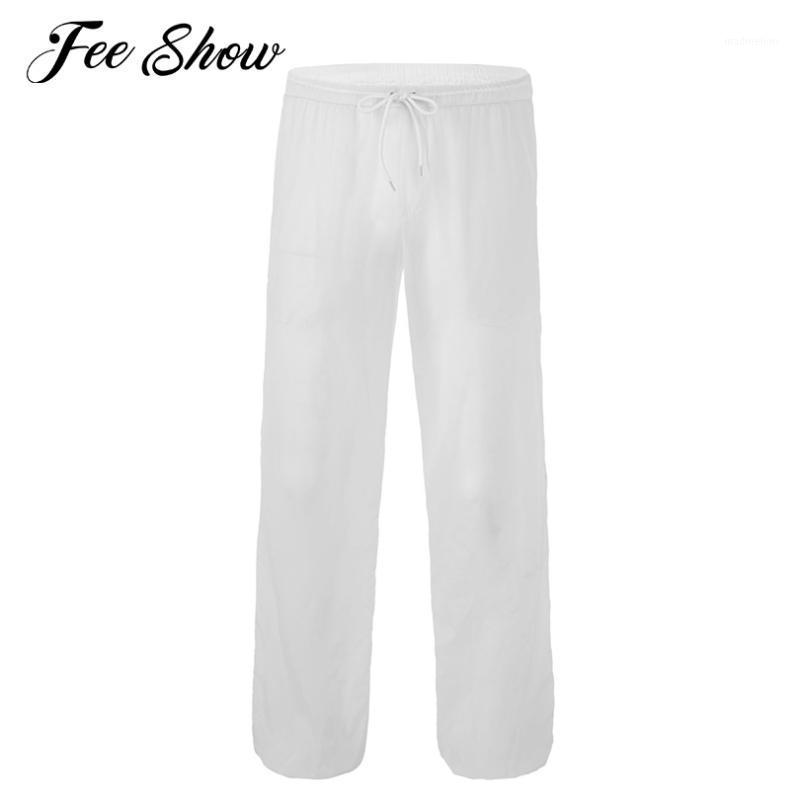 

Men's Pants Men Casual Drawstring Loose Fit Trousers Long With Pockets Lightweight See Through Elastic Waist Summer Beachwear1, Black