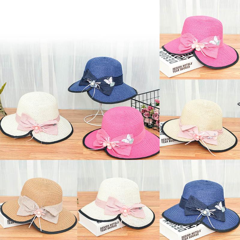

2020 Ladies Casual Wide Brimmed Foldable Straw Bow Beach Hat Women Summer Solid Color Flower Breathable visor #35, Ny