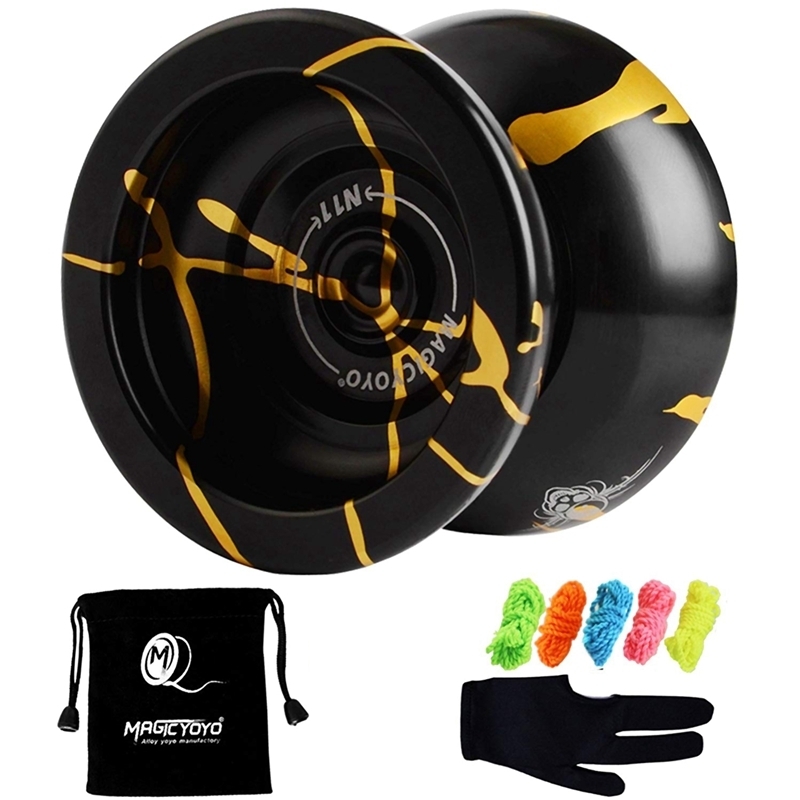

Magicyoyo N11 Alloy Aluminum Professional Yoyo Unresponsive Yoyo Ball (Black Golden) Bag, Glove 5 Strings T200116