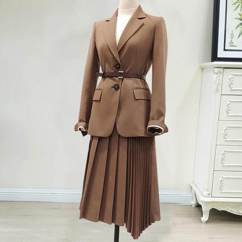 

Women Skirt Suit 2 Piece Set Fashion Office Lady Business Work Wear Slim Suit Jacket Blazer Pleated Skirt Uniform Big Plus Size, Black