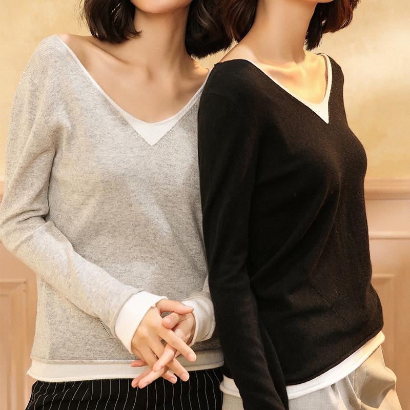 

Autumn Cashmere Sweater Female V Neck Long Sleeve Pullover Korean Fashion Knitted Jersey Women Wool Sweaters Winter Tops 2020, Black