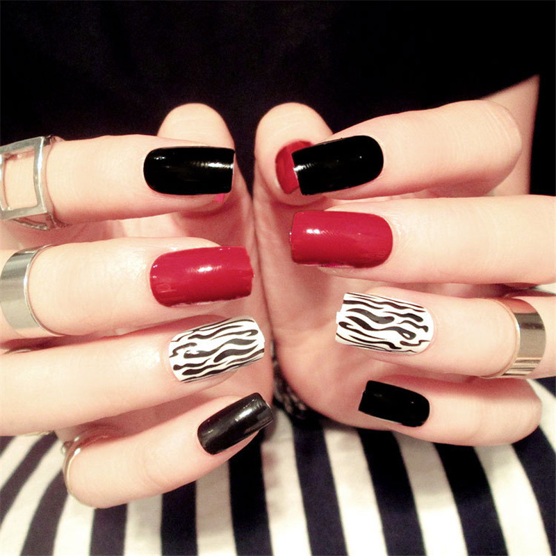 

Top quality 24pcs fashion long black wine red fake nail patch 3D charm DIY nail art jewelry decorative tool, Jump color