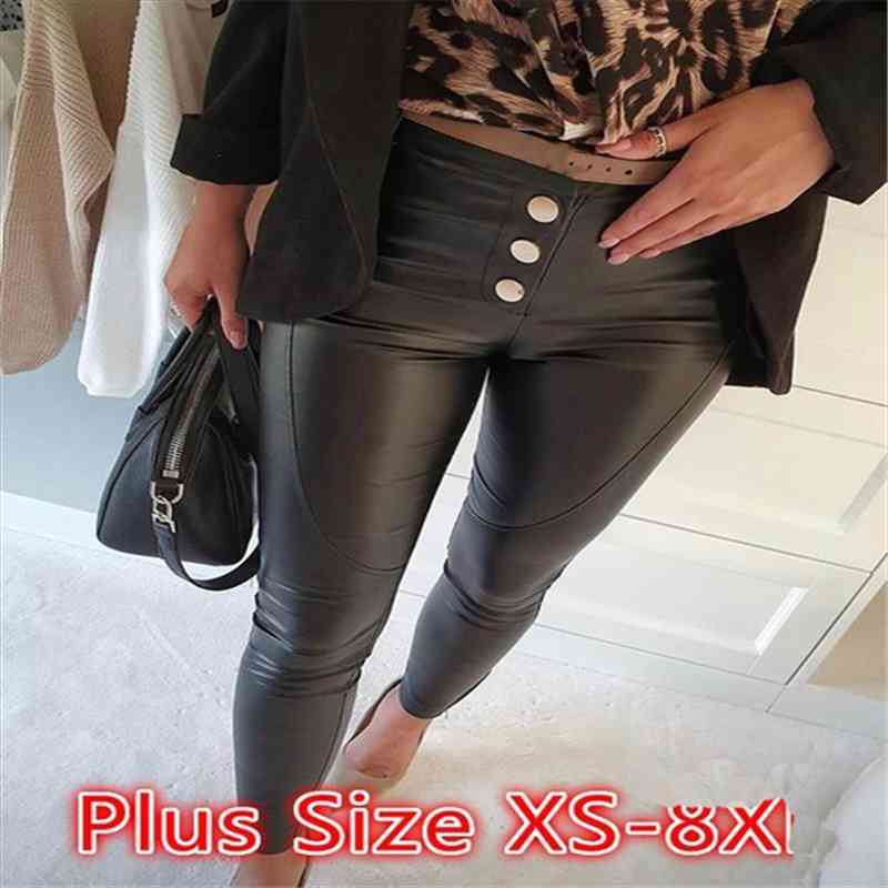 

Spring Autumn Winter Soft Pu Leather Pant Women Pants Warm Stretch Skinny Trousers Pencil Leather Leggings, Black;white