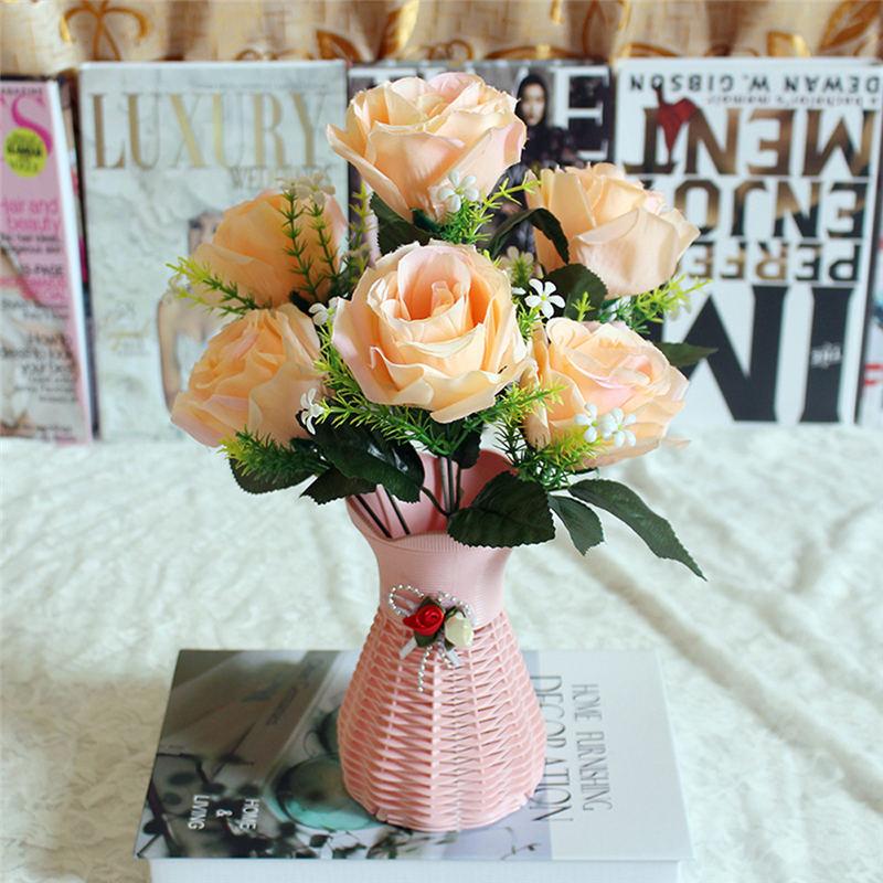 

European artificial peony silk rose 7 heads with Water plants Fake Leaf for Wedding Home Party Decoration one bouquet