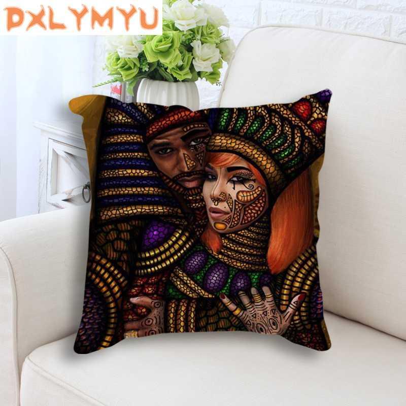

African Woman Portrait Printed Linen Cotton Pillow Seat Cushion cover For Sofa Throw Pillow Cover Decorative Pillowcase1, As picture