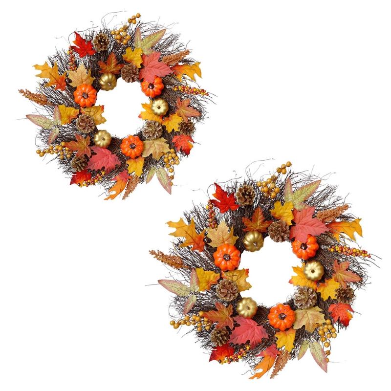 

45/60cm Simulation Pumpkin Berry Wreath Garland Door Hanging Wall Window Halloween Thanksgiving Decoration, As pic