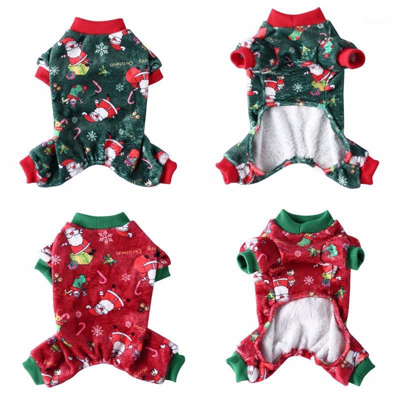

Christmas Cartoon Pattern Dog Clothes Xmas Printed Outfits 4-legged Costume For Dog Pet Cold Weather Jumpsuit Clothes1, Green