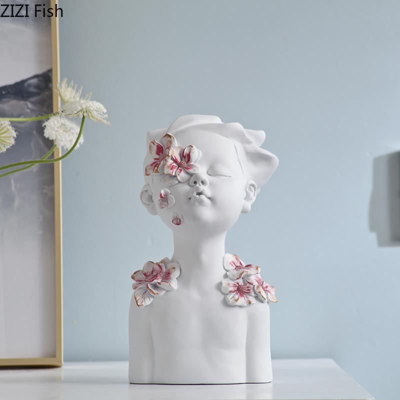 

Lovely Boys Figure Statue Resin Portraits Statuette Ornaments Girly Room Decoration Desk Decorative Sculpture Modern Home Decor