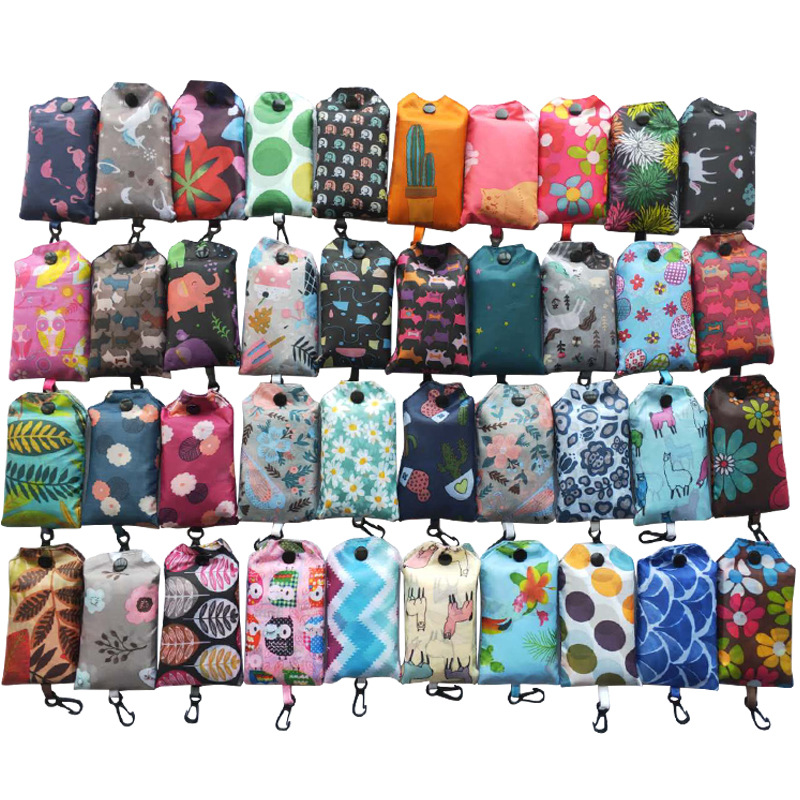 

40 Styles Foldable Handy Shopping Bags with Hook Reusable Tote Pouch Recycle Storage Handbag Eco-friendly Folding Bags for Women M2889, Black