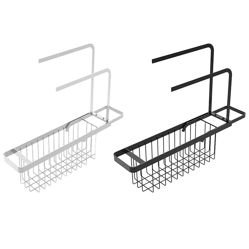 

Kitchen Storage & Organization 26CM White/Black Adjustable Carbon Sink Drain Rack Sponge Soap Basket Holder With Towel For Home