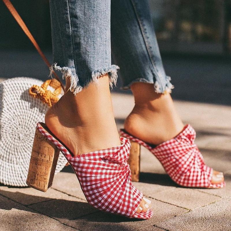 

SAGACE Shoes Women's Fashion Thick With High Heels Sandalias de mujer 2021 Summer Casual Rural Style Subnet Cloth Sandals May23, Red