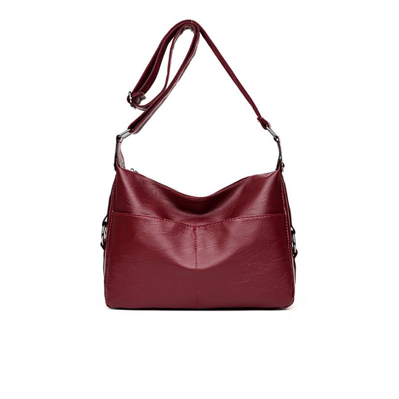 

2021 New casual ladies Messenger bag PU leather soft bag shoulder simple fashion black and wine red handbag, Burgundy