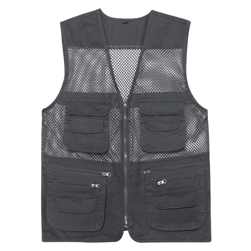 New Casual Loose Cotton Men Vest V-Neck Mesh Zipper Sleeveless Mens Jacket Spring Summer Male Vest With Many Pockets WFY03 201120Z
