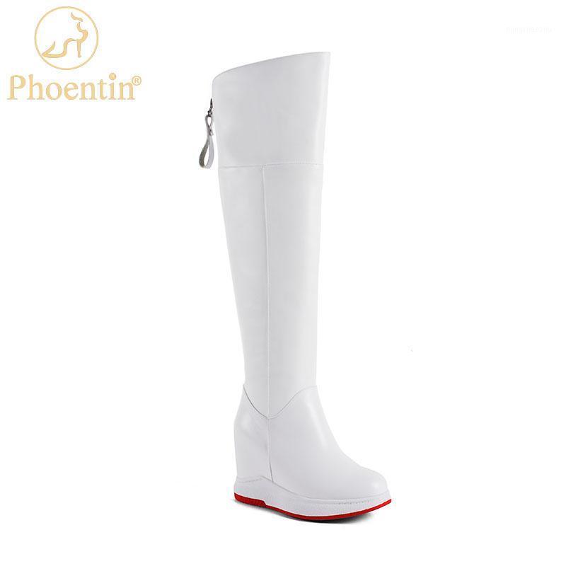 

Phoentin wedge boots over knee 2020 new genuine leather thigh boots high heels wedges zip closure white women shoes white FT12051