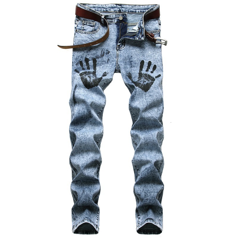 

New Hip Hop Design Brand Jeans for Men's Straight 2021 Fashion Print Distressed Moto Bike Vintage Jean Plus Size Zat6, 930