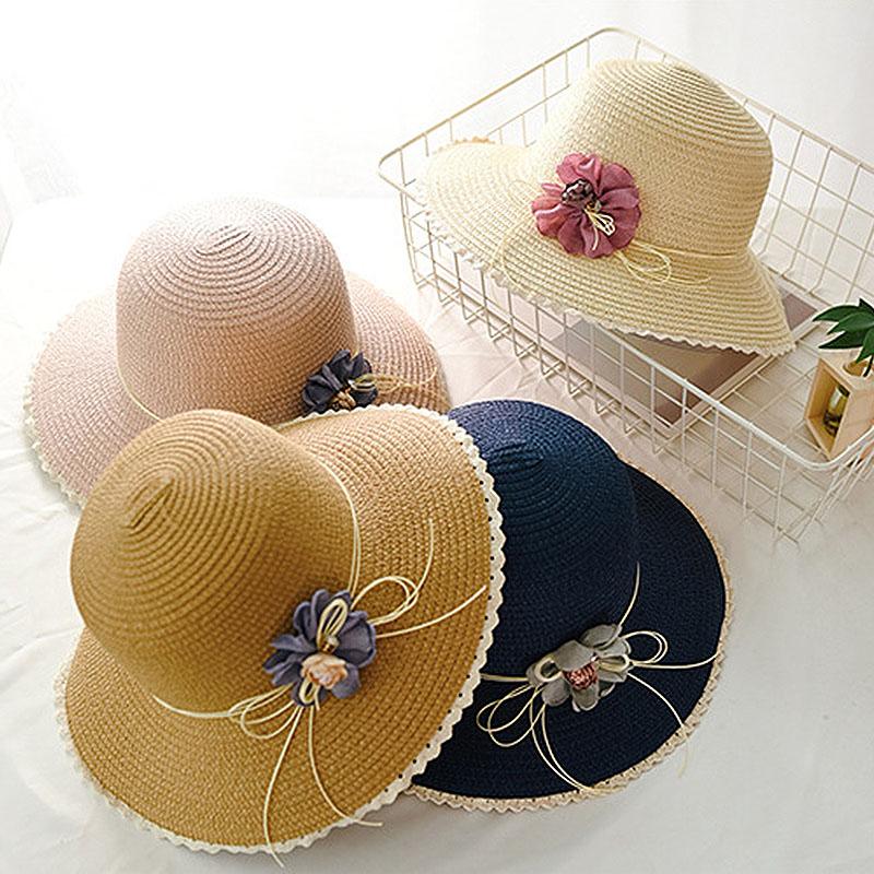 

New Handmade Weave Sun Hats For Women Flower Design Lace Up Large Brim Straw Hat Outdoor Beach Summer Caps Chapeu Feminino