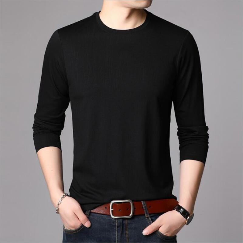 

Spring Autumn Men's T-Shirt 2 Basic Colors Long Sleeve Slim T-shirt Young Men Pure Color Casual Tee Shirt 4XL Size O Neck, White
