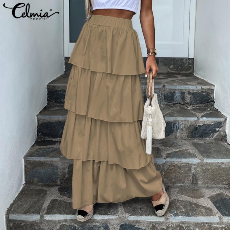 

Celmia Women' Oversized Maxi Skirts Elegant Ruffles Layered Cake Skirt 2020 Fashion Sexy High Waist Female Party Skirt Buttom, Black