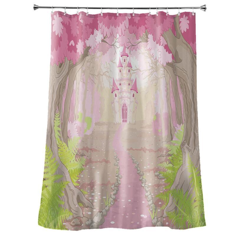 

Cute Pink Flower Tree Castle Print Shower Curtain Waterproof Polyester Fabric Bathroom Curtains Toilet Partition Wall Deco ZC104
