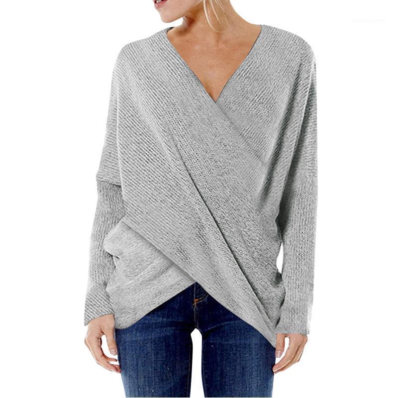 

Sexy Autumn Winter Women Pullover Sweaters Female Knit V Neck Cross Wrap Sweater Irregular Slim Thickening Sweater Tops #241, Gray