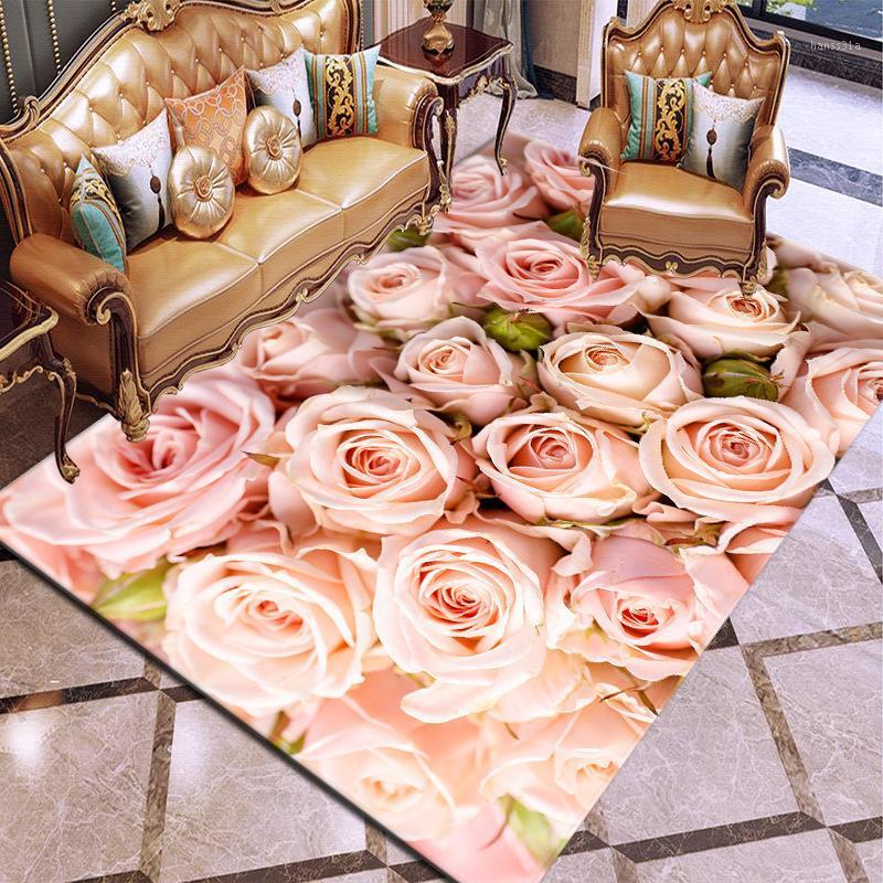 

Romantic Valentine's Day 3D Printed Carpet Pink/Red Rose Flowers Wedding Decor Carpets for Living Room Bedroom Area Rug Home Mat1