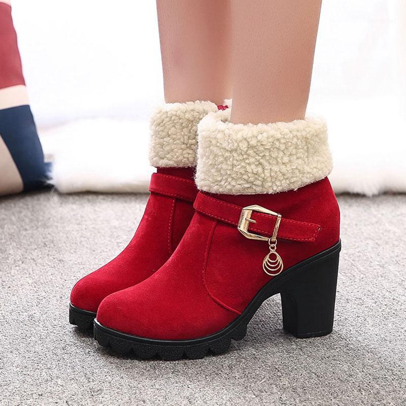 

Sooneeya Personality Buckle Turned-over Snow Boots Women Zipper Heels Shoes Woman Winter Warm Fur Boots Suede Bota Feminina1, Black