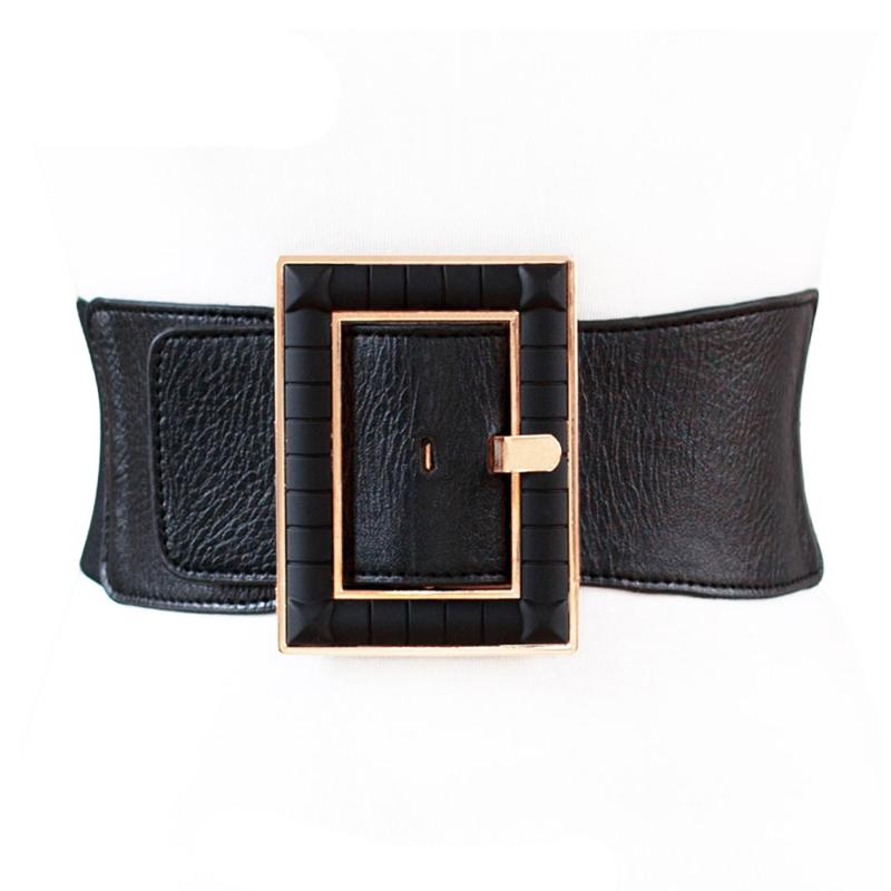 

Women Belt Western Elastic Leather Belts for Women Royal Vintage Dresses Belts Black Designer Cummerbund VB0016