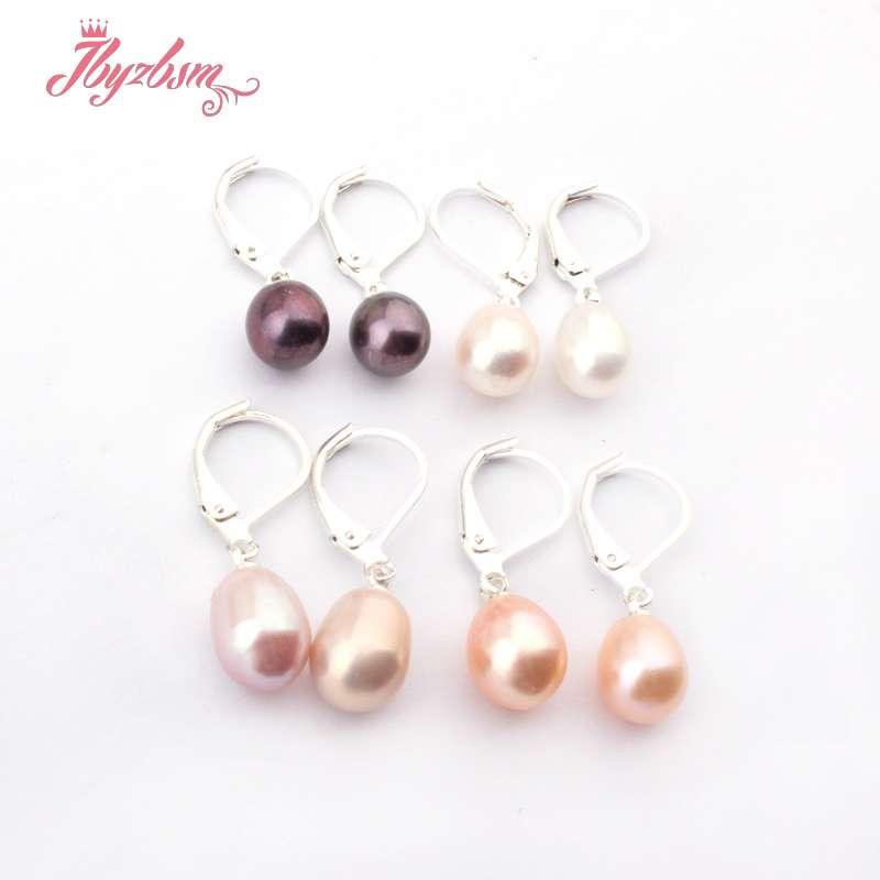 

7-8x9-10mm Natural Oval Freshwater Pearl Tibetan Silver Hoo p Earrings 1 Pair Fashion Jewelry Women Gift, Free Shipping