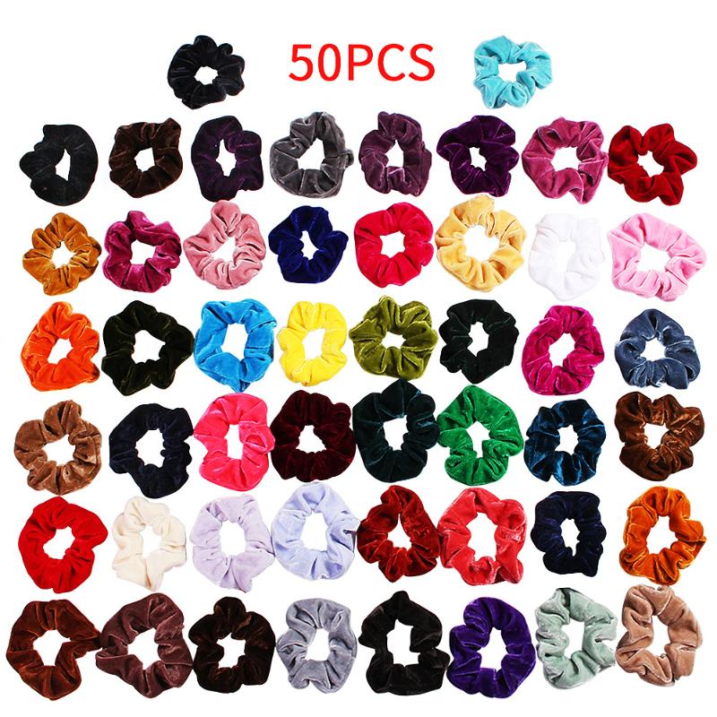 

50Colors/set Korea Velvet Hair Scrunchie Elastic Hair Bands Solid Color Women Girls Headwear Ponytail Holder Accessories