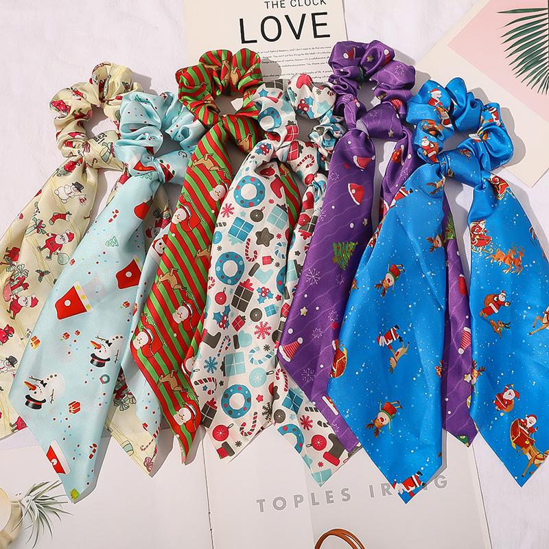 

Snowflake Christmas Tree Ribbon Women Printed Scrunchies Elastic Hair Bands Headwear Elegant Hair Accessories Gum For Girls