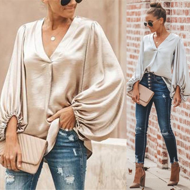 Women Blouses Office Lady Shirts Sexy Overlap Low Cut Bandage Knot Turn Down Collar Elegant Smooth Silk And Satin