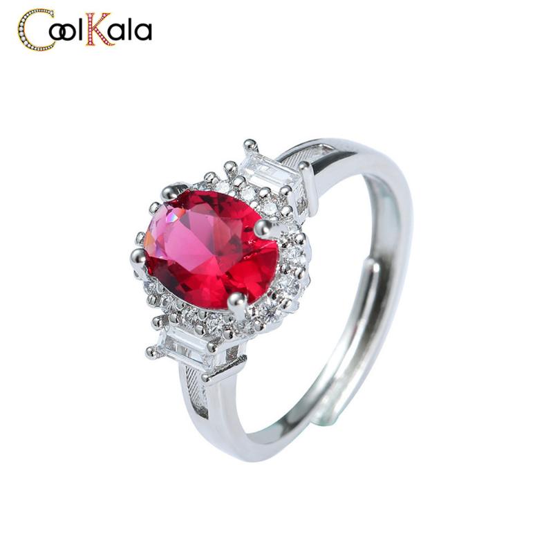 

Coolkala New Style Fashionable Oval Group Inlaid with Zircon Red Tourmaline Color Treasure Opening Ring for Women
