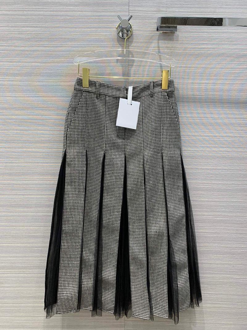

2020 New Style Autumn Women Patchwork Mesh Long Skirt High Waist Vintage Plaid Mid Calf Pleated Skirts, As pic