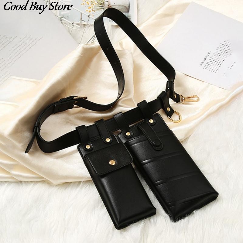 

Black Leather Rivets Waist Bag Gothic Punk Style Belt Packs 2 Pockets Vintage Leg Thigh Bags Steampunk Fashion Shoulder Pouch, Sky blue