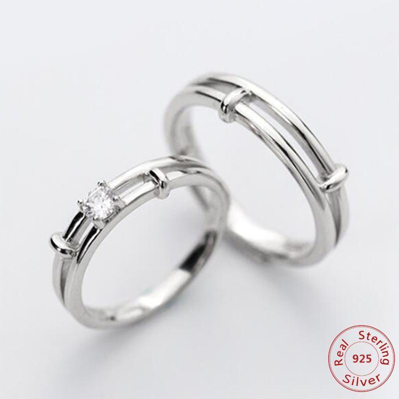 

Original Simple Couples Rings 925 Sterling Silver With CZ Lover Opening Ring Jewelry For Men Women Valentine's Day Gift Band