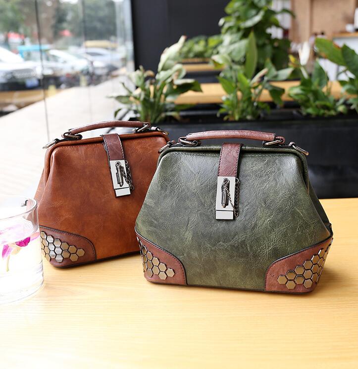 

Wholesale factory ladies shoulder bags retro solid color leather handbags street personalized rivet crossbody bag contrast sequins decorative fashion handbag, Brown(boutique box)