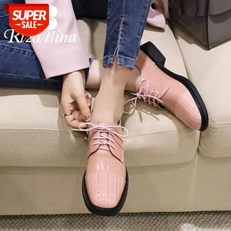 

RIZABINA Size 34-42 Women Flats Shoes Fashion Lace Up Casual Spring Shoes Woman Square Toe Office Lady Daily Home Footwear #xW5h, Black