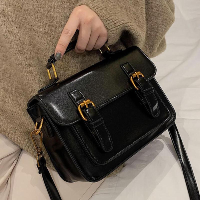 

Vintage Square Tote bag 2021 Fashion New High quality PU Leather Women's Designer Handbag Portable Shoulder Messenger Bag Purses, Black