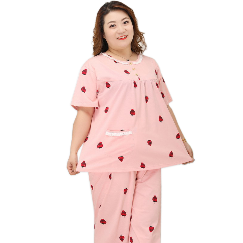 

Short Plus Sleeve Pajama Pants Define Female Summer Thin 100% Cotton Size Large 130 Kg Sweet Strawberry Sleepwear J3hy, 8886b