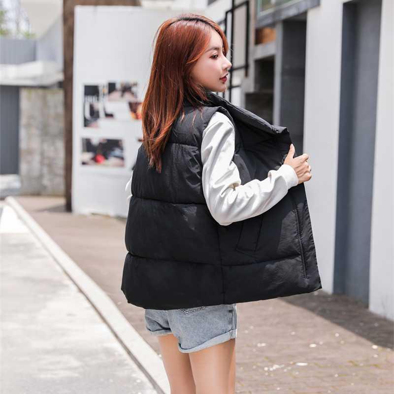 

Women Sleeveless Winter Vest Warm Down Cotton Padded Jacket Female Veats Mandarin Collar Waistcoat, Beige