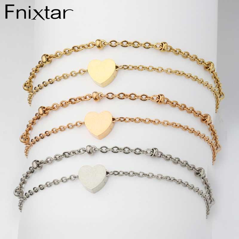 

Fnixtar 20Pcs 22+5cm Double Layer Chain Heart Bracelets Mirror Polish Stainless Steel Anklet Leg Bracelets For Women's Jewelry
