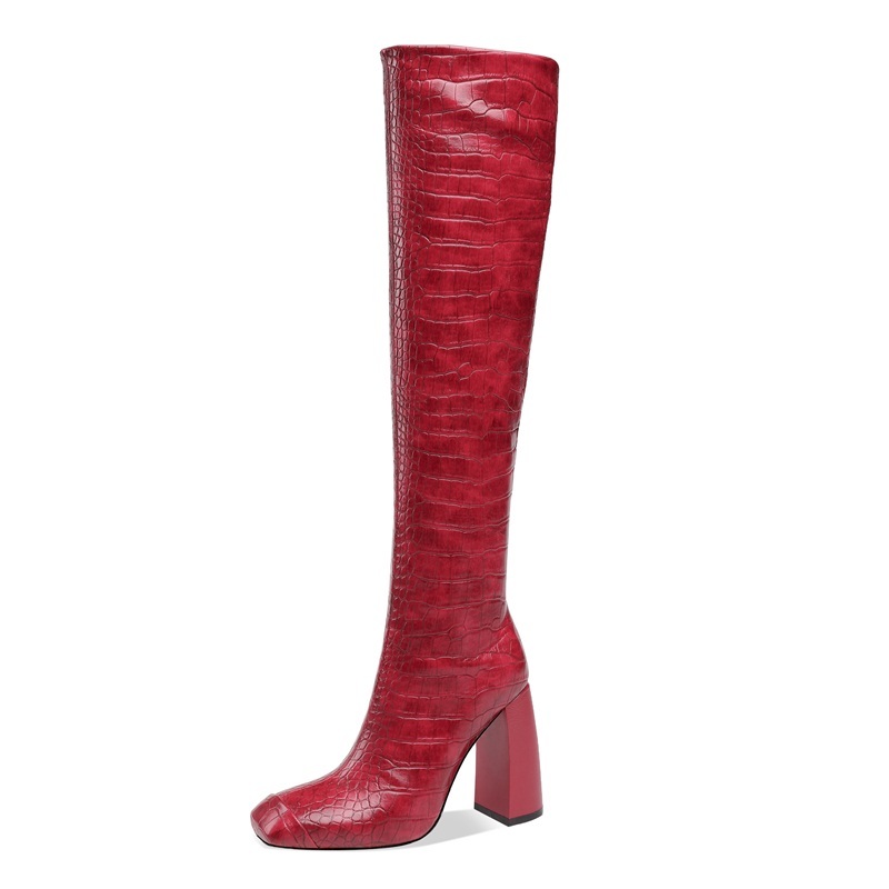 

2021 Women's Leather on Knee Toe Foot Sexy High Heels Long Size Boots S48f, Red