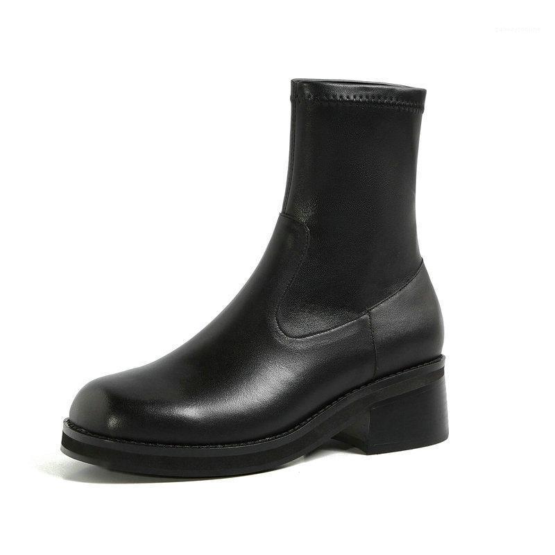 

Casual Genuine Leather Women Ankle Boots Top 2020 Autumn Winter Thick Heels Shoes Fashion Newest Party Shoes Woman Heels1, Black