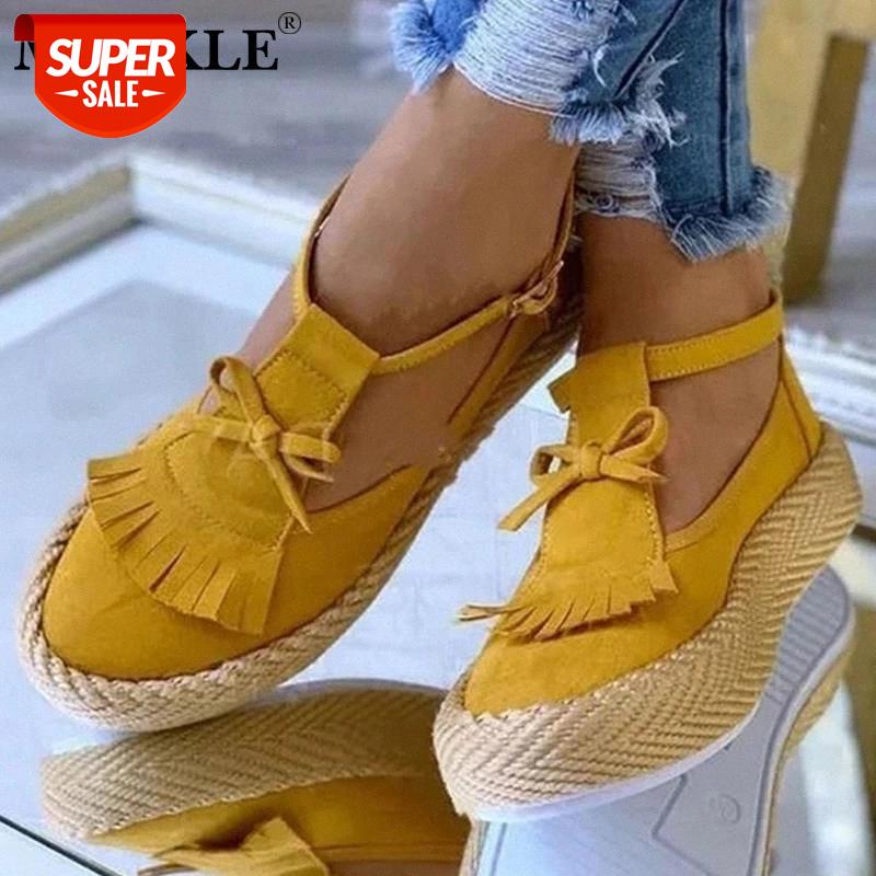 

MCCKLE Women Summer Platform Fringe Flat Shoes Ladies Suede Ankle Buckle Strap Rivet Shoes Woman Fashion Casual Female Footwear #6S0D, Black